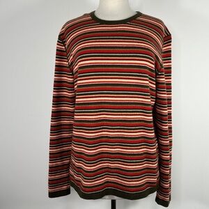 Qi Cashmere Sweater Multicolor Striped Elbow Patch 100% Cashmere Women's Sz L